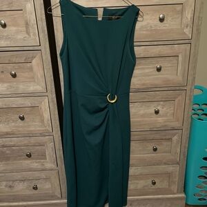 Donna Karan Teal Midi Dress with Gold Accent